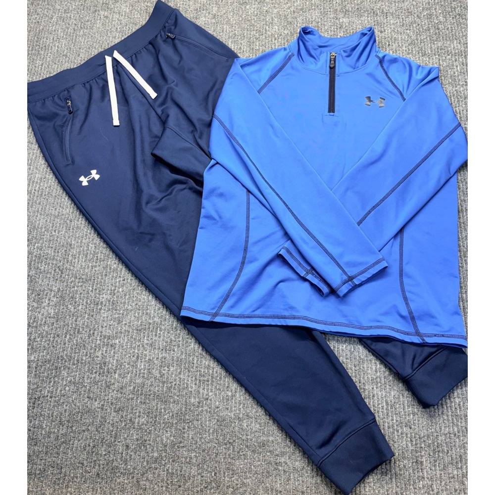 Under Armour Kids YXL ColdGear Blue 1/4 Zip Pullover and Navy Jogger Pants Set